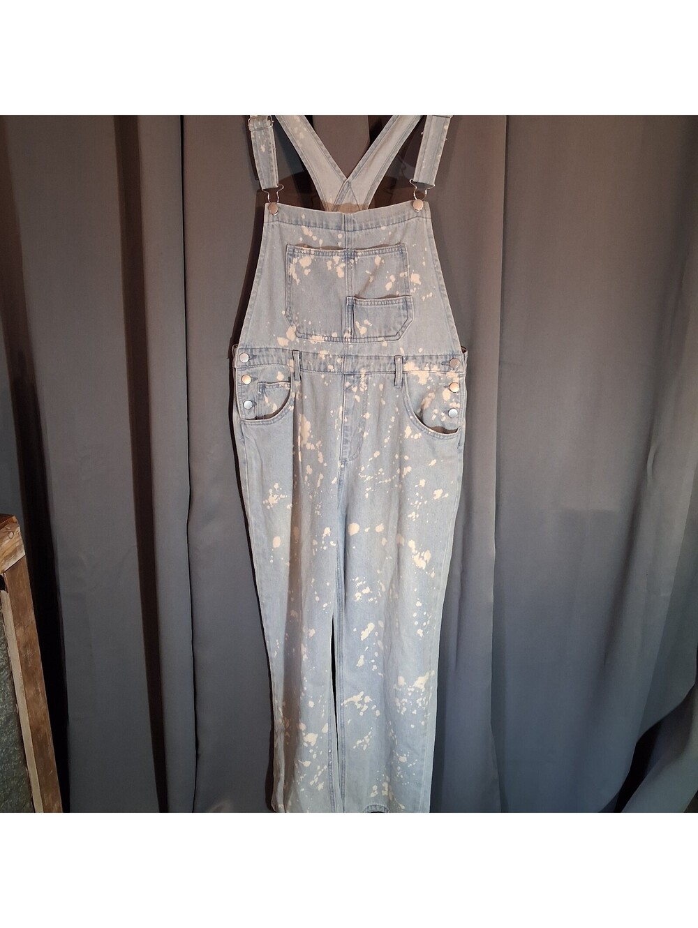 Davi & Dani XL Light Blue Bleached Denim Overalls